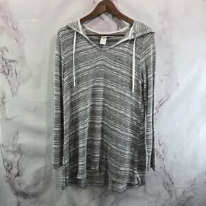 La Blanca Swim Cover Up Womens Medium Gray Hooded Tunic Dress Striped